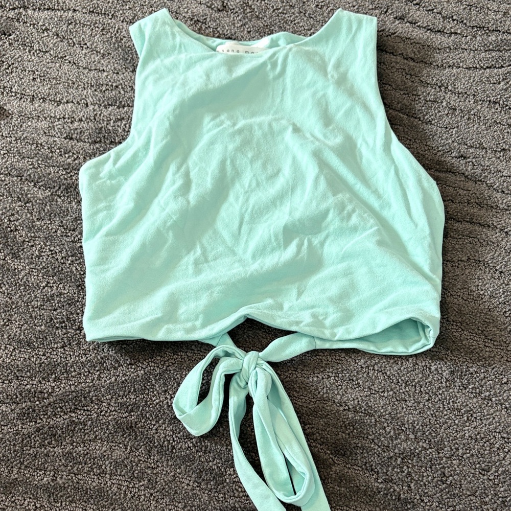 Susana Monaco Light Green Tie-Front Crop Top